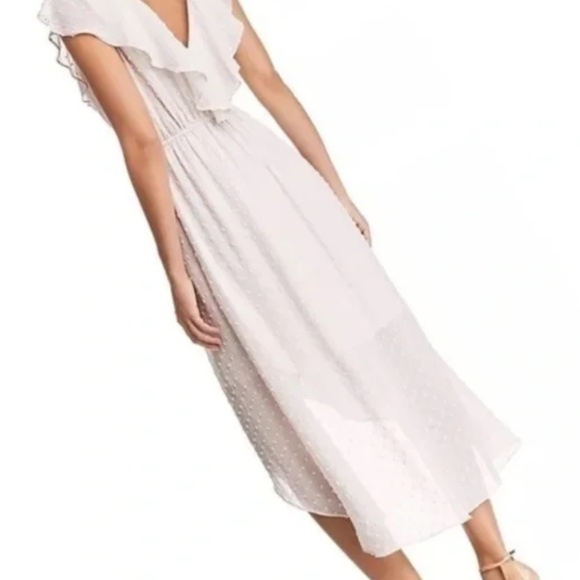 Aqua Cream Dotted Chiffon Wrap High Low Dress, Size M - Picture 2 of 4